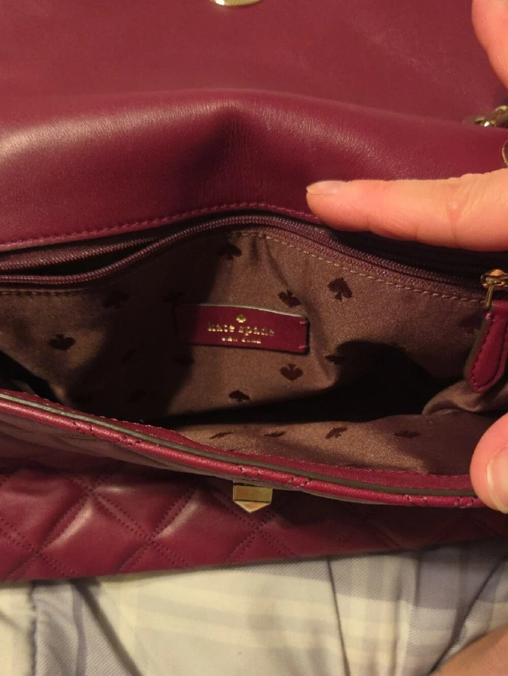 kate spade Quilted Burgundy Shoulder Bag with Gold-Tone Hardware